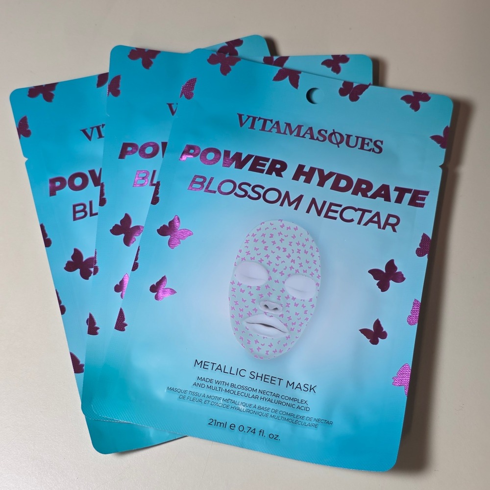 Vitamasques Power Hydrate Blossom Nectar Metallic Sheet Mask Set of 3 Hyaluronic